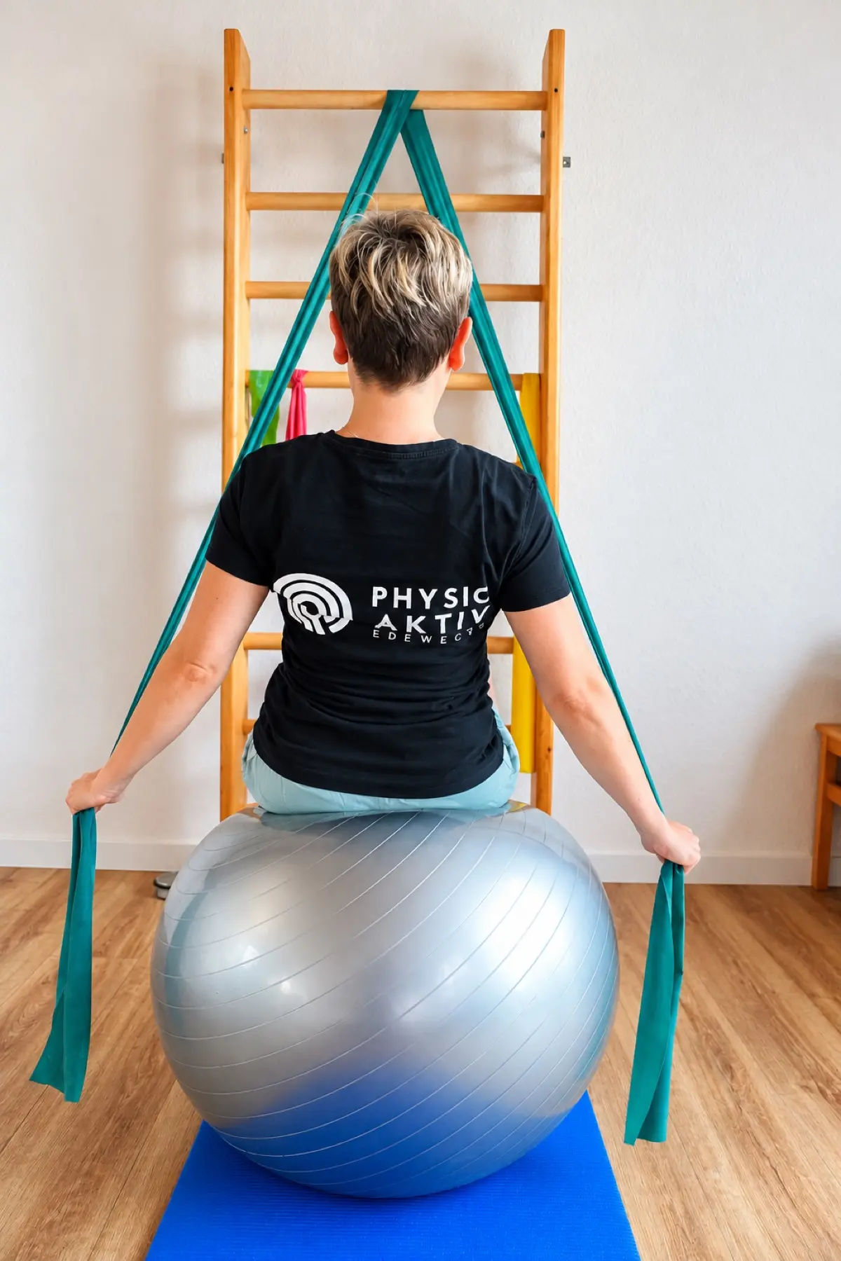 Übung mit Widerstandsband an der Sprossenwand