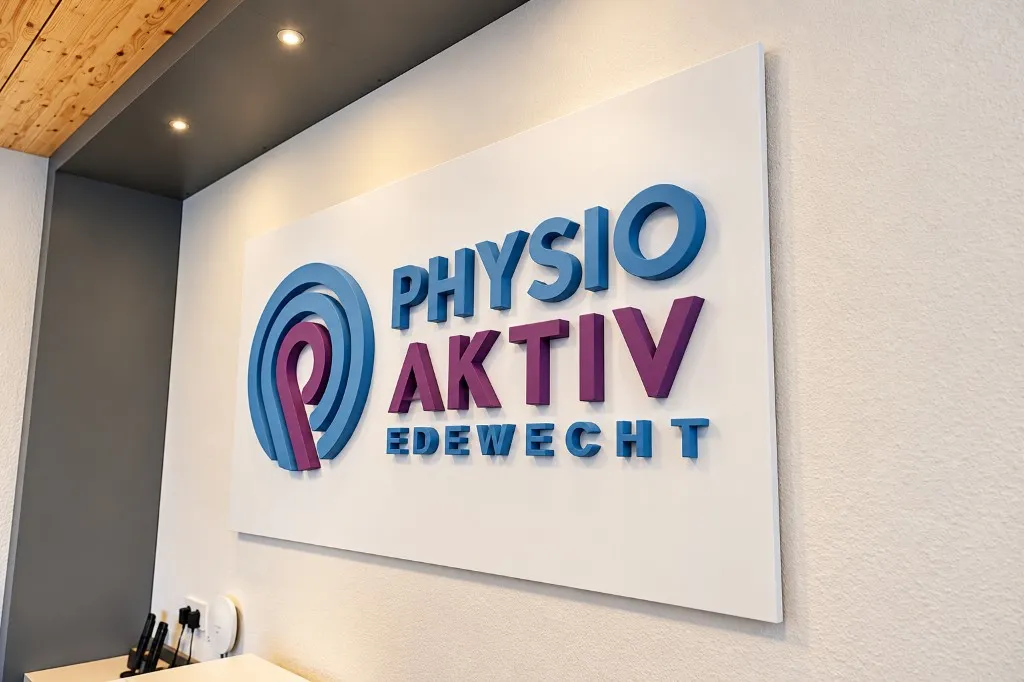 Logo von Physio-Aktiv Edewecht an der Wand im Empfang